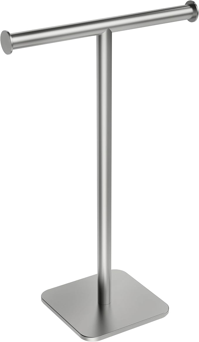 RUACQ Hand Towel Stand, 16" T-Shape Hand Towel Holder Stand for Bathroom, Kitchen and Countertop Towel Holder 304 Stainless Steel Hand Towel Rack with Weighted Base (Brushed Nickel)