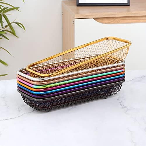 Kitchen Flatware Drawer Organizer, 2pcs Stackable Mesh Cabinet Storage Basket, Stainless Steel Kitchen Utensils Filter Drying Rack Holder for Knives, Fork, Spoon Chopsticks (Purple)