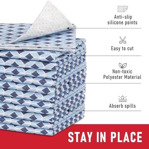 Cooyes 6 Pack 12" × 24" Cloth Shelf Liners for Kitchen Cabinet, Non-Slip Refrigerator Liners Machine Washable, Refrigerator Drawer Mats for Glass Shelves and Kitchen Cabinets, (Light Blue)