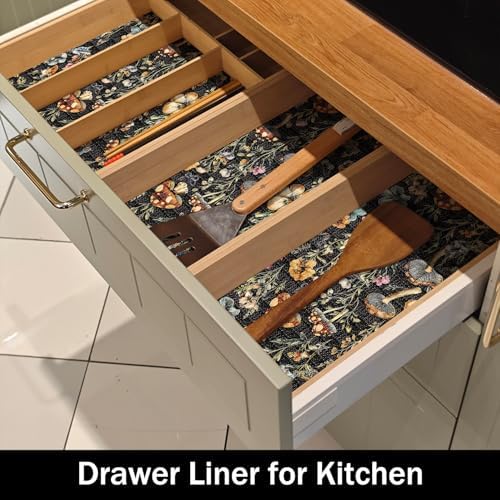 Black Mushroom Shelf Drawer Liner for Kitchen Non-Adhesive