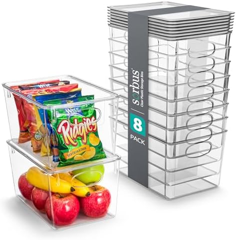 Sorbus 8-Pack Large Clear Plastic Storage Bins with Lids – Kitchen, Pantry, Fridge, Cabinet & Refrigerator Organizers
