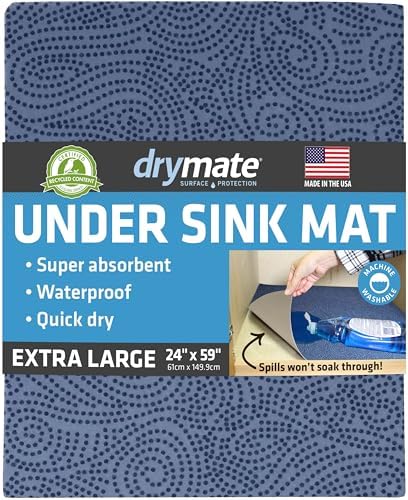 Drymate Premium XL Under Sink Mat, Waterproof Liners, 24”x59”, Blue