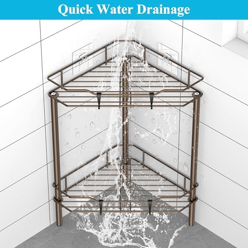 HuggieGems Metal Floor Standing Corner Shower Caddy, Bronze, 2 Tier