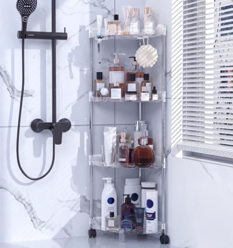 Corner Shower Caddy Standing 4-Tier Shower Organizer with Hooks