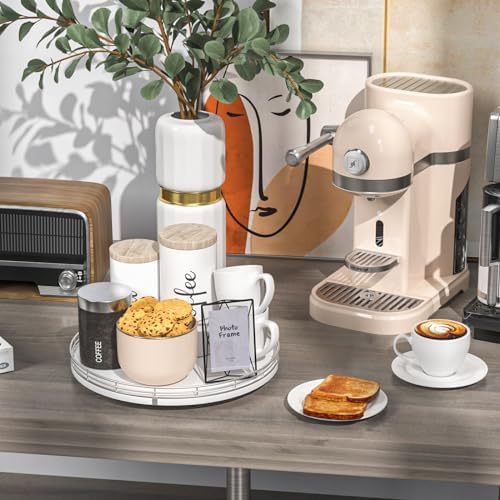 Oroyutor 12-Inch Oak Lazy Susan Spice Organizer with Silver Metal Rail