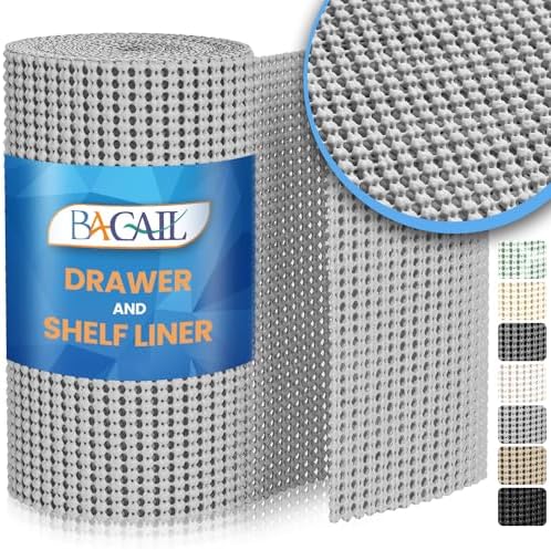 BAGAIL Non-Adhesive Shelf Liner, Thick Strong Grip Drawer Liners for Kitchen Cabinets, Heavy-Duty Easy Cut Cabinet Liners for Shelves, Pantry, Bathroom Cupboards - 12" x 20FT, LightGrey
