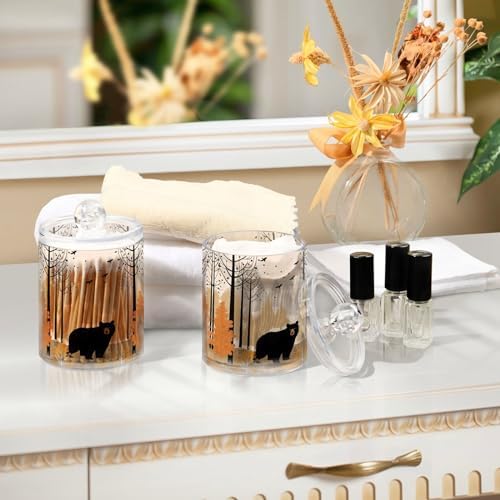 MNSRUU 4 Pack Qtip Holder Organizer Dispenser Black Bear Forest Pink Bathroom Storage Canister Cotton Ball Holder Bathroom Containers for Cotton Swabs/Pads/Floss