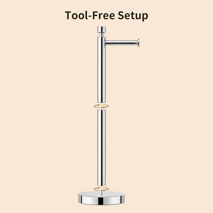 Toilet Paper Holder Stand with Weighted Base, Chrome | Stainless Steel Design with Open-Arm Access for Bathrooms and Powder Rooms