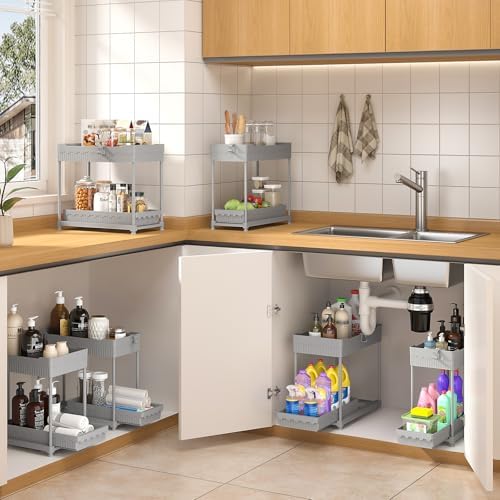 Sevenblue 3-Pack 2-Tier Under Sink Organizers with Sliding Drawers