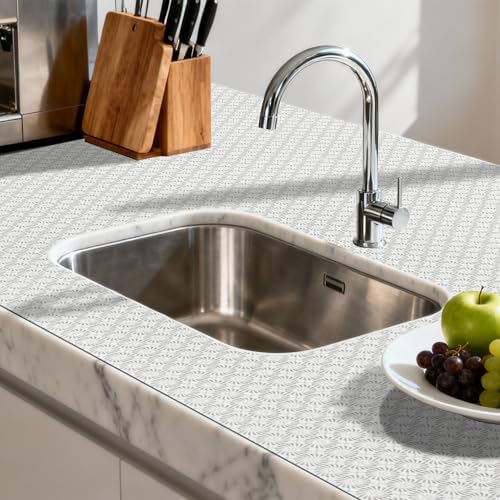 FIFTY FEET 12"x120" Non-Adhesive Shelf Liner for Kitchen Cabinets and Drawers, Washable Non-Slip PVC Cabinet Liner (White Circle)(9 Roll)