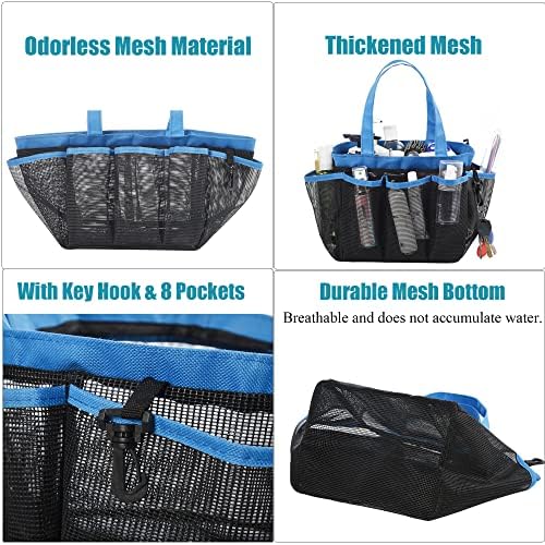 Mesh Shower Caddy Basket, 8 Large Pockets Quick Dry Shower Tote Bag, Portable Bathroom Caddy for College Dorm, Blue