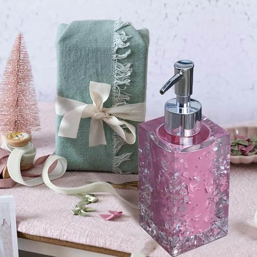 Resin Soap Dish, Soap Dispenser, Toothbrush Holder & Tumbler Bathroom Accessory 5 Piece Set (Pink)