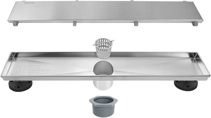 Neodrain 18-Inch Linear Shower Drain- with 2-in-1 Flat & Tile Insert Cover, Brushed 304 Stainless Steel Rectangle Shower Floor Drain,Floor Shower Drain