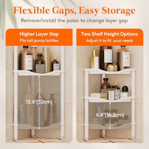 Lifewit 3 Tier Corner Shower Caddy with Hooks, Bathroom Organizer, White