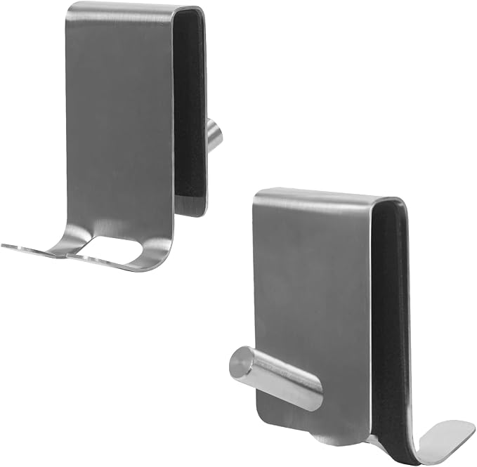 2-PCS Over Shower Door Towel Hooks for Frameless Glass, Stainless Steel Double-Sided Non-Slip Towel Hooks for Towels, Razor, Robes, Bath Towels, Bathroom Glass Door Towel Holder (2, Silver)