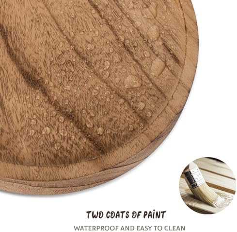 Round Decorative Tray Wood Bathroom Counter Organizer Farmhouse Kitchen Decor Wooden Riser for Soap Dish, Perfume, Candle, Sponge, 11" - Brown