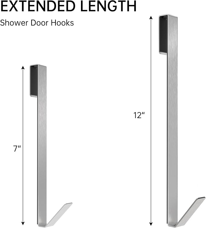 Linone 12 in Shower Door Hooks, Towel Hooks for Bathrooms, Shower Hooks for Towels, Heavy Duty Drilling-Free Extended Over Door Towel Hooks for Frameless Glass Shower Door, 3 Pack