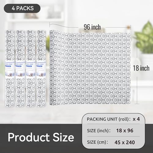 FIFTY FEET 18"x96" Non-Adhesive Shelf Liner for Kitchen Cabinets and Drawers, Washable Non-Slip PVC Cabinet Liner (Black Floral)(4 Roll)