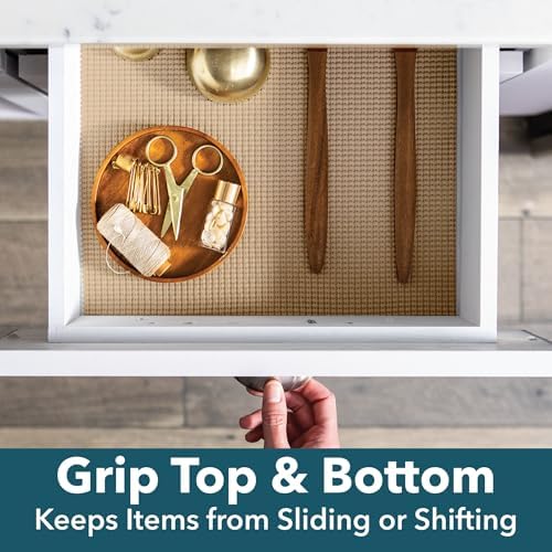 EasyLiner Select Grip Shelf Liner - Easy to Install & Cut to Fit - Non Slip, Non Adhesive, Drawer Shelf & Cabinet Liner for Kitchen, Bathroom, Pantry Cupboards, 12 in x 10 ft (6 Rolls), 60 ft, Beige
