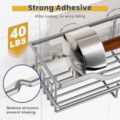 OMAIRA 3-Pack Shower Caddy with Soap Holder, Adhesive Rustproof No-drill Strudy Loading Inside Shower Organizer Shelves Rack Storage Bathroom Organization for Smooth Wall Glass Tile, Grey
