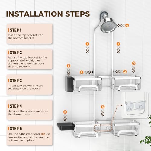 REINHARDT Split Shower Caddy Hanging for Handheld Showerheads, Silver