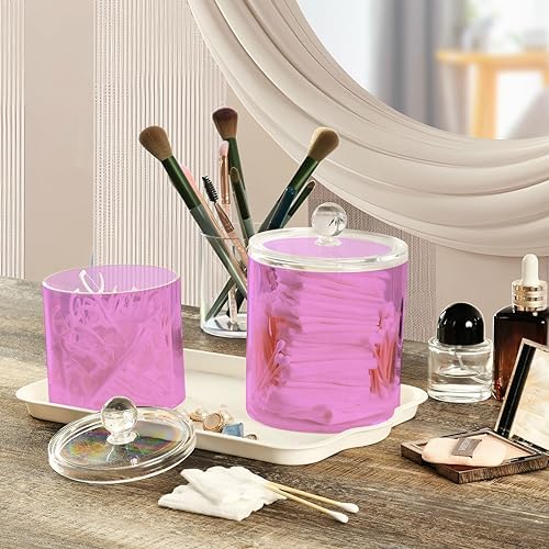Gredecor Violet Apothecary Jars with Lids for Bathroom & Kitchen Organization Containers Acrylic Plastic Organizers Great for Q-Tip Cotton Swabs, Jewelry, Food & Candy Storage, Set of 2 Sizes