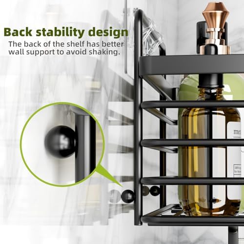 Yougai Shower Organizer with Soap Holder and Hooks for Bathroom (Black)