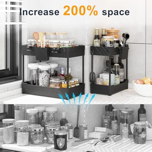 Sevenblue 2-Pack Under Sink Organizer with Hooks & Hanging Cup for Kitchen