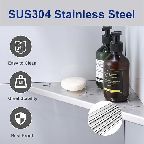 12" Corner Shower Shelf, 1-Pack Shower Shelves SUS304 Stainless Steel Bathroom Shelves for Tile Walls, Recessed Corner Shelf Organizer Rack, No Drilling (Brushed)