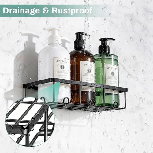 Adhesive Large Wall Shower Caddy Shelves for Inside Shower with Hooks