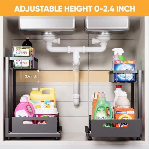 Saydear 2-Pack L-Shaped Under Sink Organizer, 2-Tier Pull-out Cabinet Rack