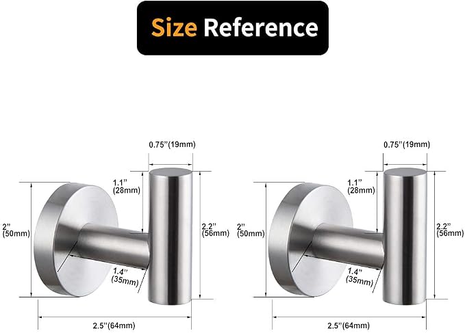 kimzcn Brushed Stainless Steel Towel Coat Hooks Bathroom Clothes Garage Hotel Cabinet Closet Sponges Robe Hook Wall Mounted Round Kitchen Heavy Duty Bath Door Hanger 2 Pack
