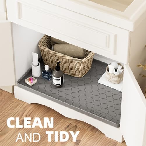 Winisok Waterproof Under Sink Mat 19" x 19", Silicone Mat, Beige