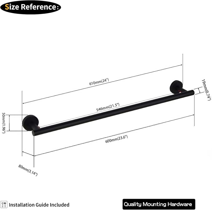 GERZWY Bathroom Towel Bar 24" Stainless Steel Towel Bar Matte Black Contemporary Style Wall Mount for Bath Kitchen AG1101C60-BK