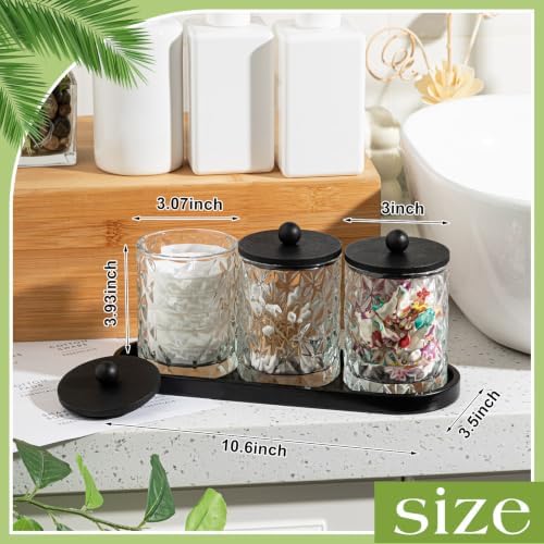 3 Pcs 16oz Glass Apothecary Jars with Lids, Cotton Swab Storage, Black