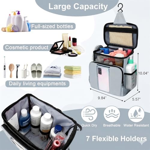 BAIMAY Dorm Room Essentials for Guys, Quick Dry Mesh Shower Caddy, Travel Toiletry Bag for Men and Women-Grey