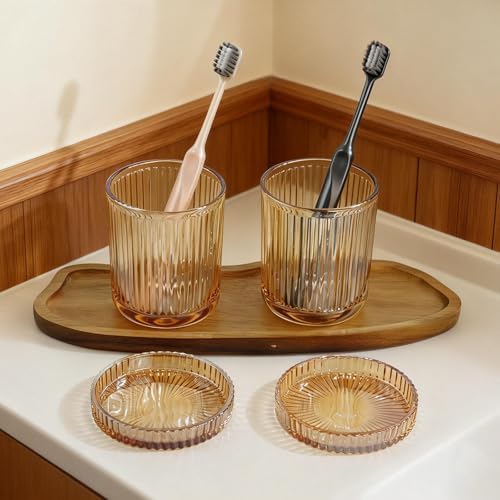2 Pack Glass Container Qtip Holder with Lid,Mouthwash Cup,Cosmetic Storage
