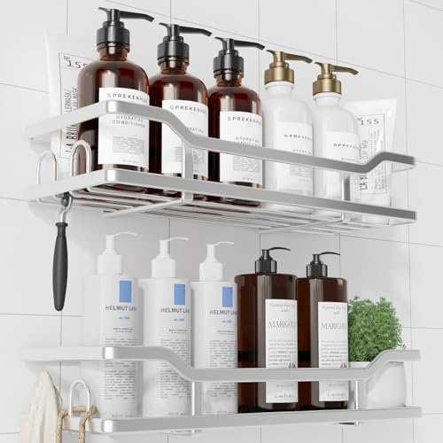 Kitsure Shower Caddy, Adhesive Shower Organizer, X-Large, Silver
