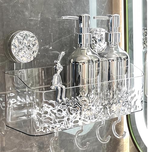 Shower Caddy Suction Cup, Wall Mounted Rack Organizer Removable Bathroom Shelf, No Drilling Larger Storage Rack Upgraded, Bathroom Suction Caddy