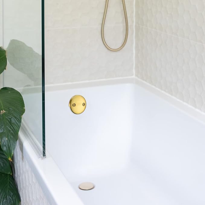 2 Hole Bathtub Overflow Plate, 3-3/16 Inches Diameter, Brushed Brass