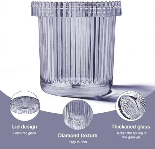 Glass Qtip Dispenser 2 Pack, Clear Bathroom Storage Organizer for Cotton Swabs, Balls, Pads & Floss Picks, Vanity Makeup Essential Accessories (Purple)