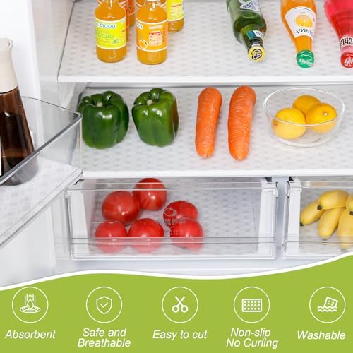 Cooyes Refrigerator Liners 17.7" x 24", Absorbent Strong Grip Fridge Liners Washable, Fridge Shelf Liner for Kitchen Cabinets, Non-Adhesive Refrigerator bin Liners and Mats
