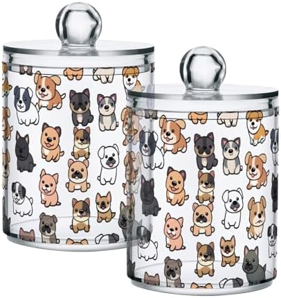 2 Pack Qtip Holder Organizer Dispenser Dogs Cartoon Bathroom Storage Canister Cotton Ball Holder Container for Cotton Pads/Swabs/Floss