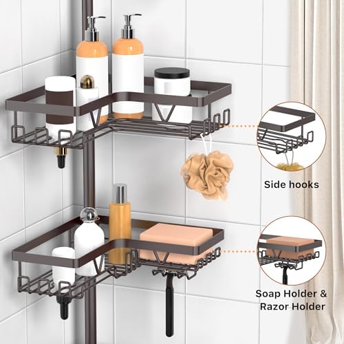 KEGII 4-Tier Corner Shower Caddy Tension Pole, Bathroom Shelf, Bronze