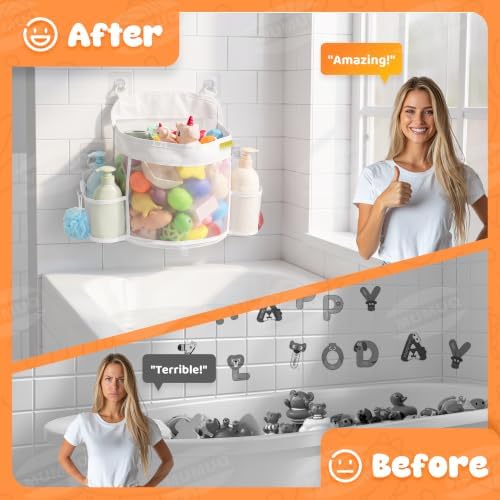 3 Compartments Bath Toy Storage Organizer, Mesh Shower Caddy