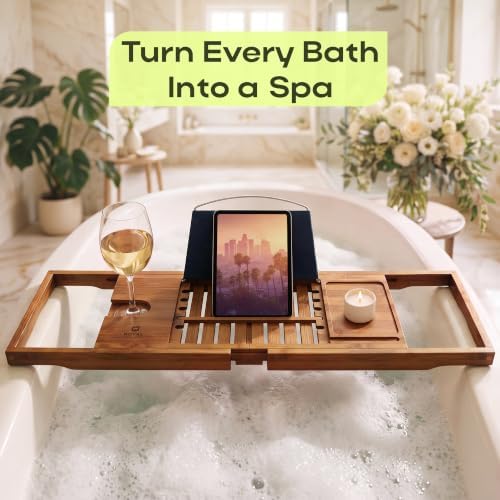 ROYAL CRAFT WOOD Premium Foldable Bathtub Tray Caddy - Wood Bath Tray for Tub, Bamboo Shelf, Expandable Bath Table Trays, Bathtub & Bathroom Accessories for New Home & Mothers, Birthday Gifts for Mom