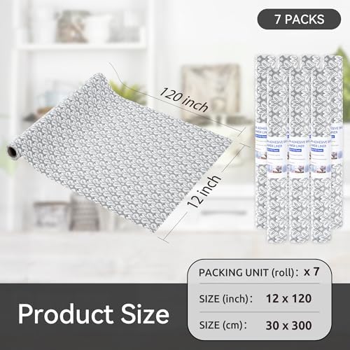 FIFTY FEET 12"x120" Non-Adhesive Shelf Liner for Kitchen Cabinets and Drawers, Washable Non-Slip PVC Cabinet Liner (Black Floral)(7 Roll)