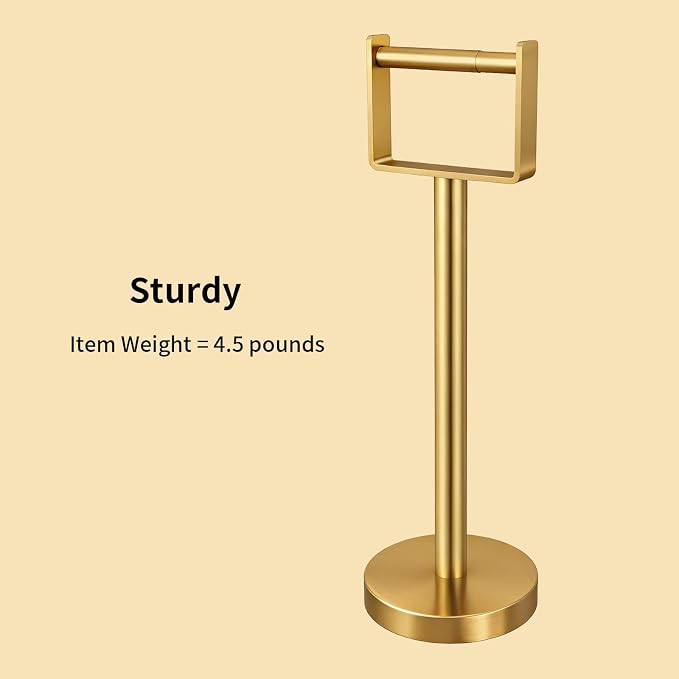 Heavy Duty Toilet Paper Holder Stand, Extra-Weighted Base No Tipping | Stainless Steel Toilet Paper Stand, Free Standing Floor Tissue Roll Holder for Bathroom, Gold 200UP