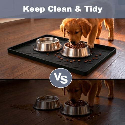 Extra Thick Dog Food Mat Waterproof with Raised Edge 19" x 12"