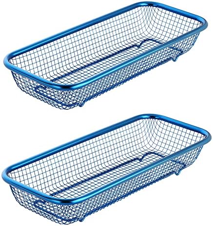 Kitchen Drawer Organizer, Stainless Steel Storage Container Metal Cabinet Storage Basket for Holding Silverware Kitchen Utensil, Pack of 2, Blue